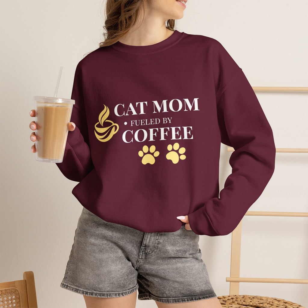 Cat Mom Fueled by Coffee Sweatshirt | Funny Cat Mom Gift | Cat Lover Crewneck