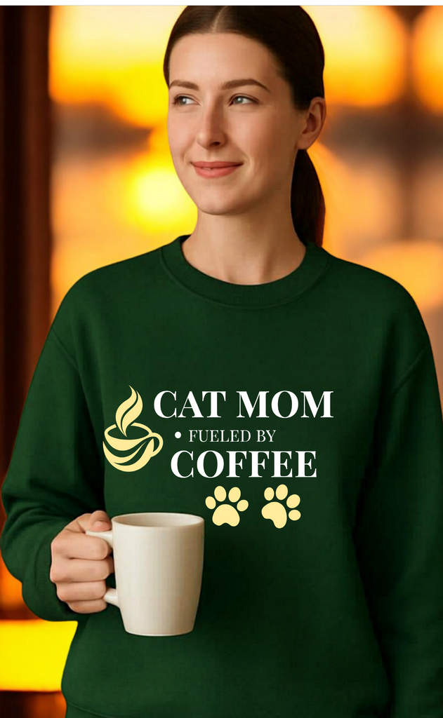Cat Mom Fueled by Coffee Sweatshirt | Funny Cat Mom Gift | Cat Lover Crewneck