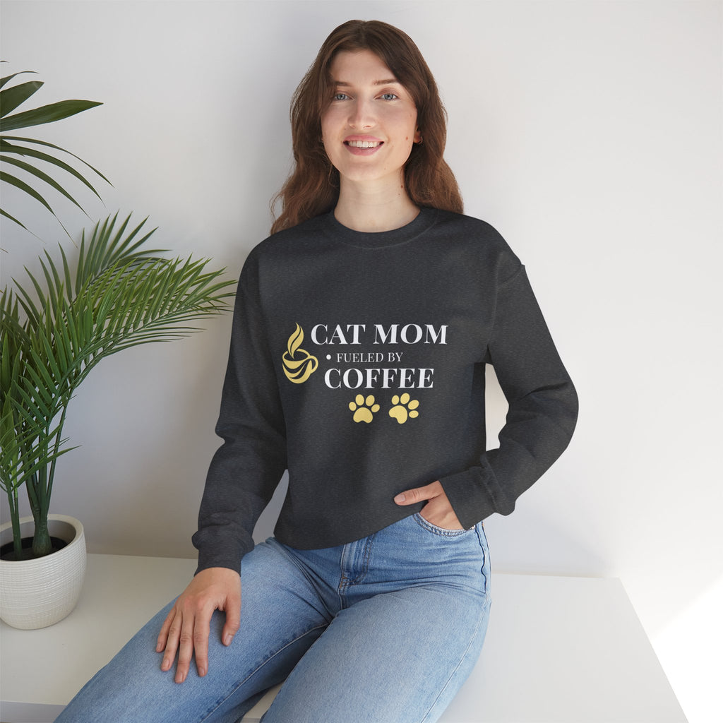 Cat Mom Fueled by Coffee Sweatshirt | Funny Cat Mom Gift | Cat Lover Crewneck